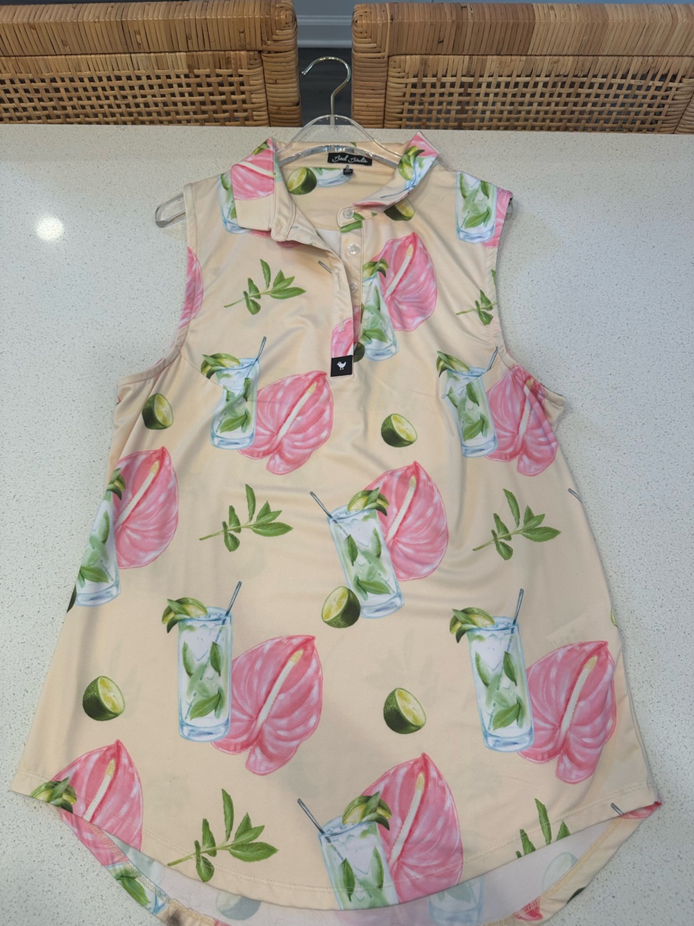 Bad Birdie Pink Tropical Print Sleeveless Polo Tank Top